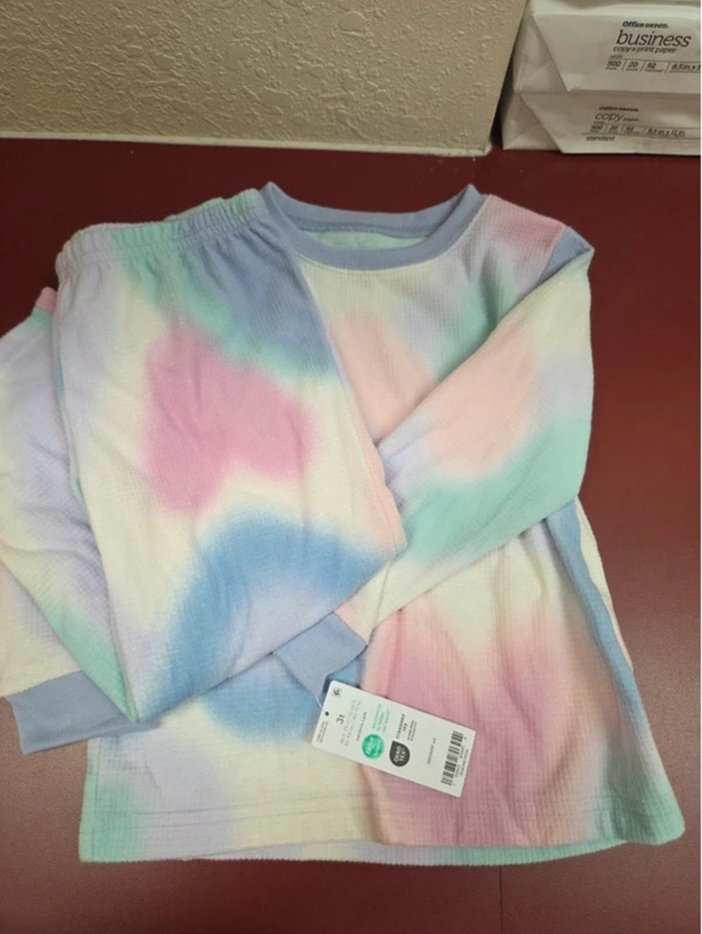 Carter's toddler girl pastel rainbow tie-dye pajama set.